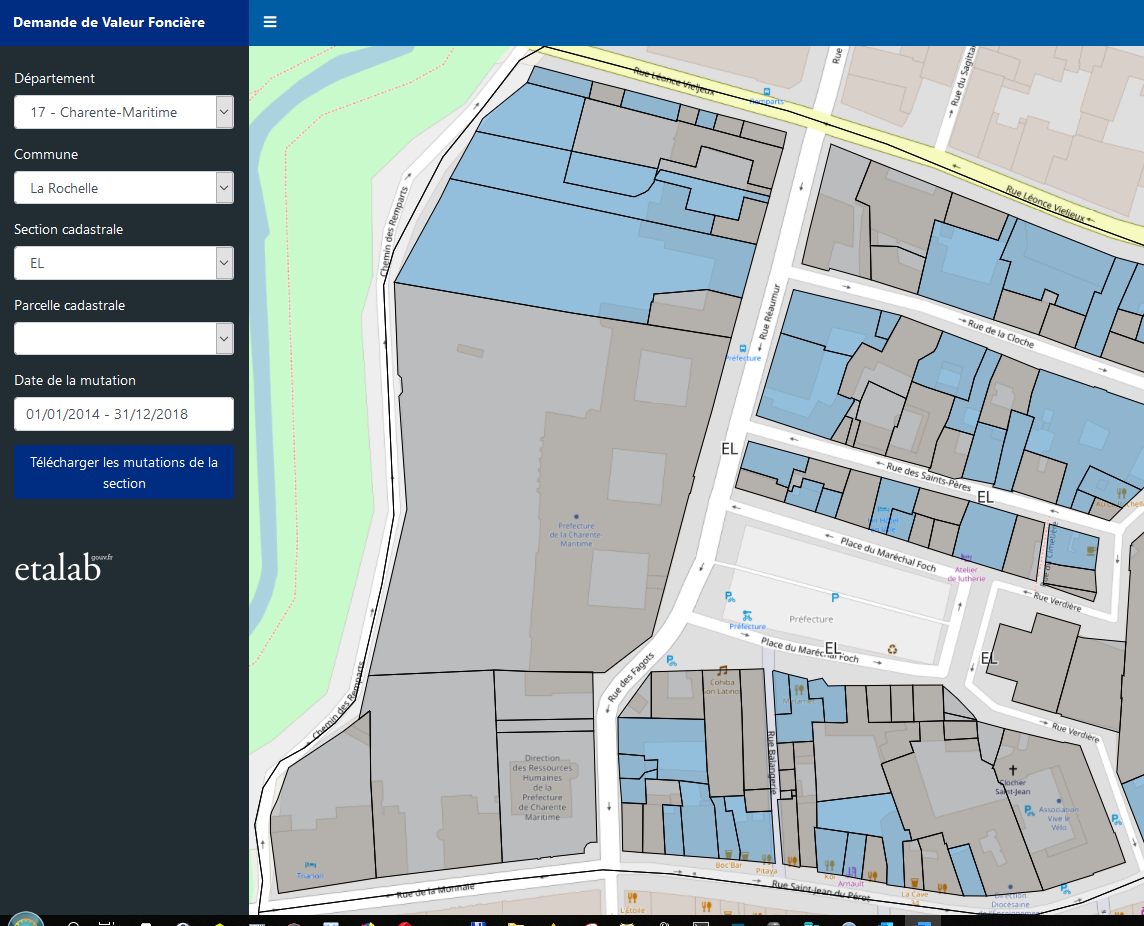 Carte quartier La Rochelle demande de valeur foncière