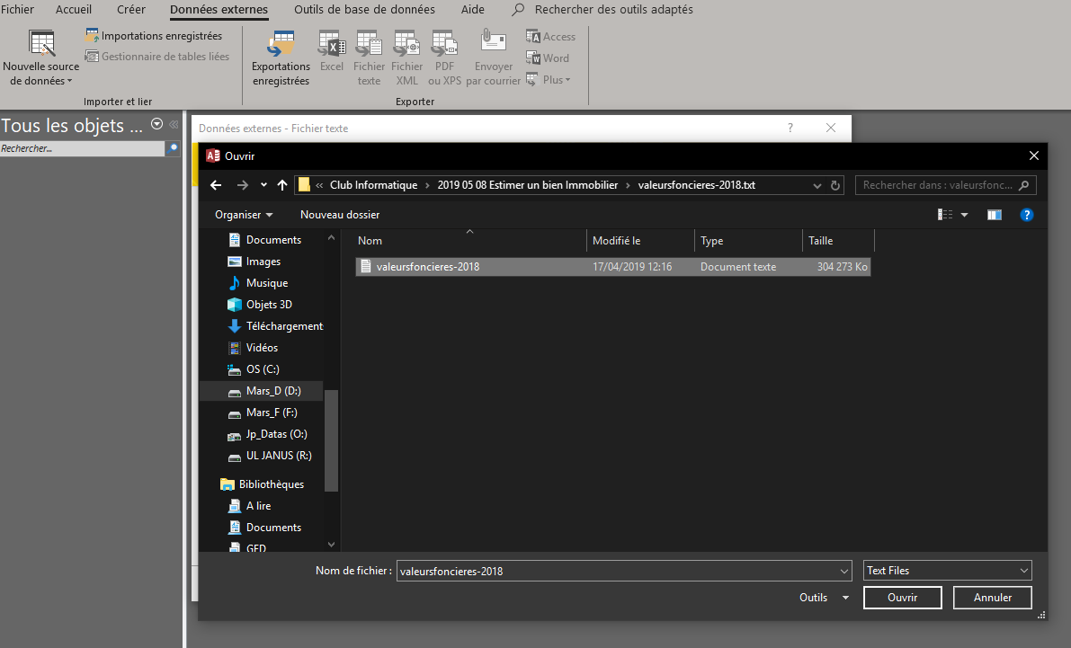 Importer des données DVF dans Microsoft Access