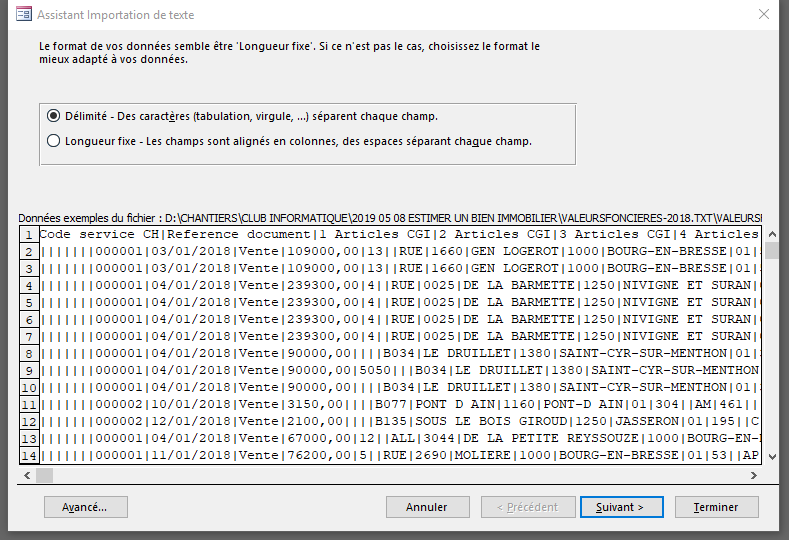 Importer (3) des données DVF dans Microsoft Access