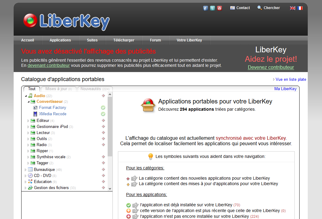 Catalogue des applications Liberkey