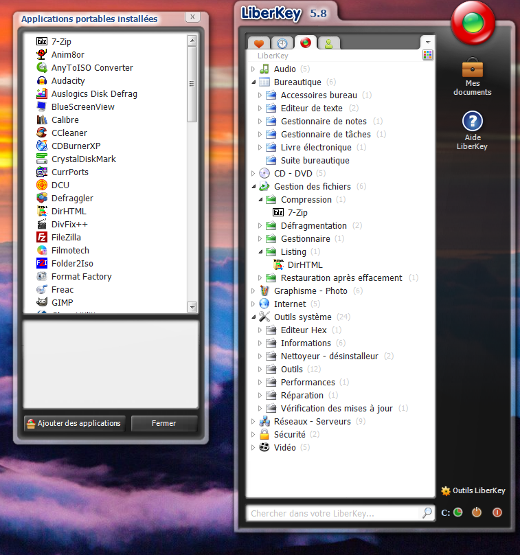 Ajout / suppression des applications Liberkey